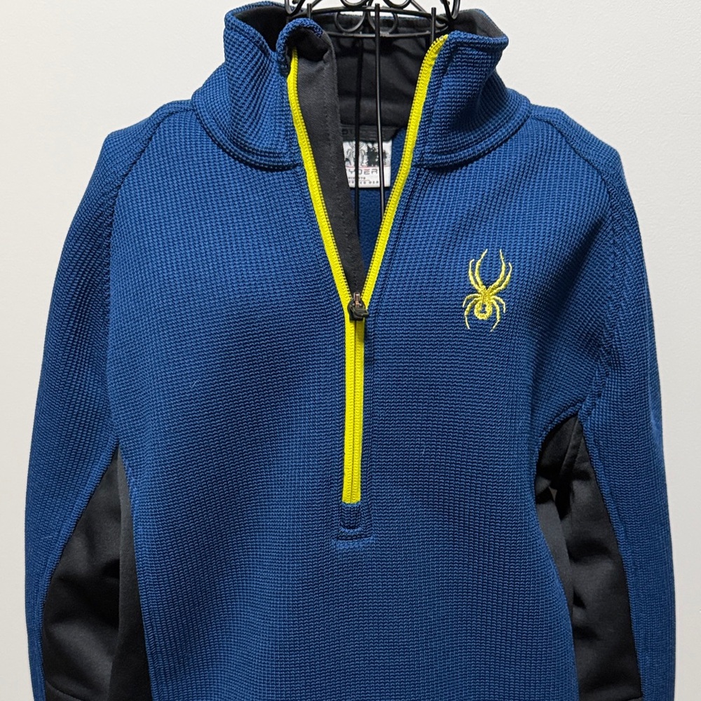 Spyder Men's Navy Zip-Up Sweater with Yellow Highlights